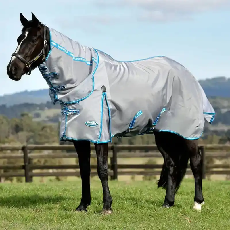 Abverkauf Couverture anti-mouches Weatherbeeta Comfitec Hexi Shield Combo Neck - 145, Silber/Blaugrün