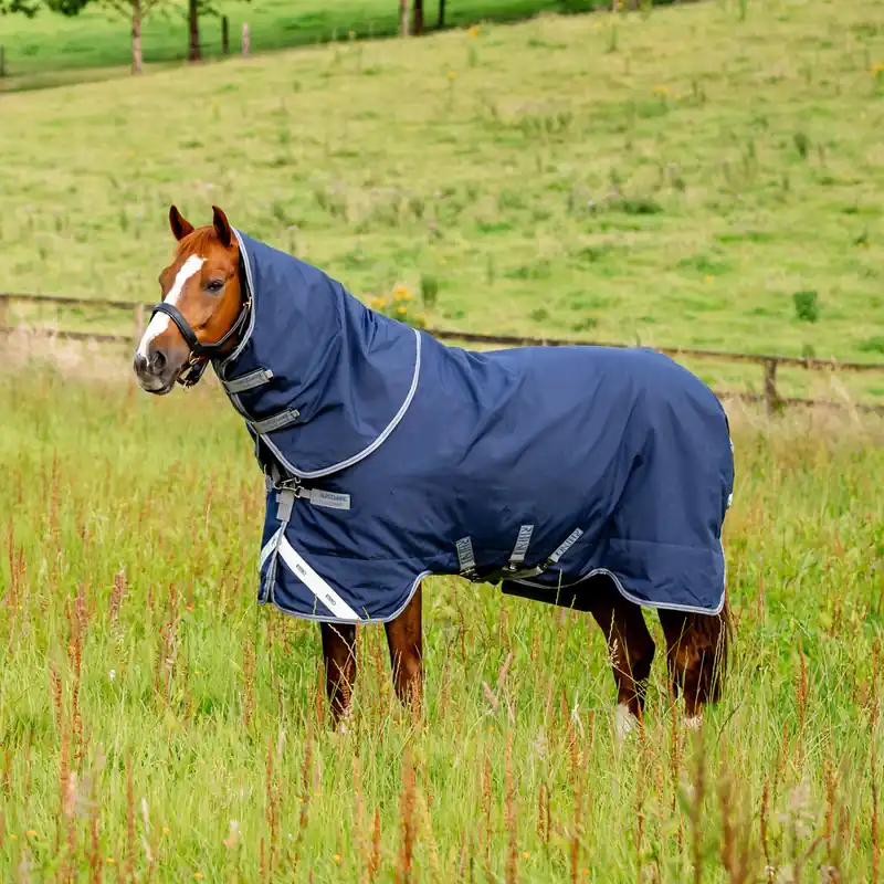 Zertifiziert Horseware Rhino Plus Couverture d’extérieur 100g - Navy/Titanium Grey/Classic Blue, 160