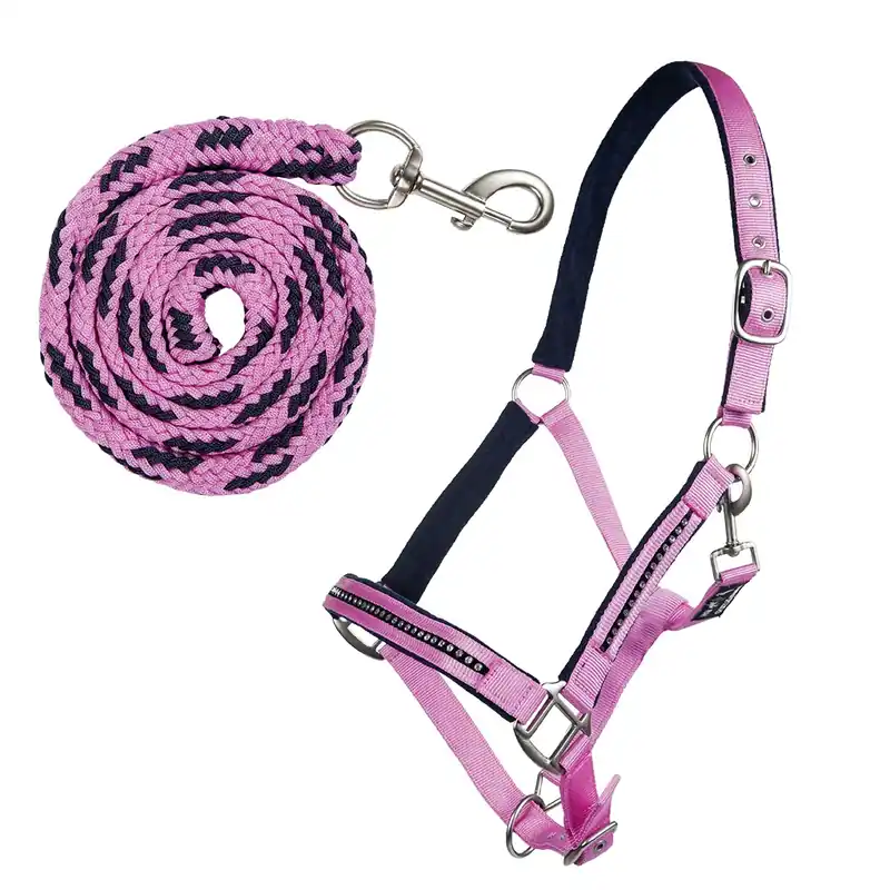 hkm sports halfter set mit karabinerhalen crystal weich unterlegt pony pink dunkelblau Geprüft
